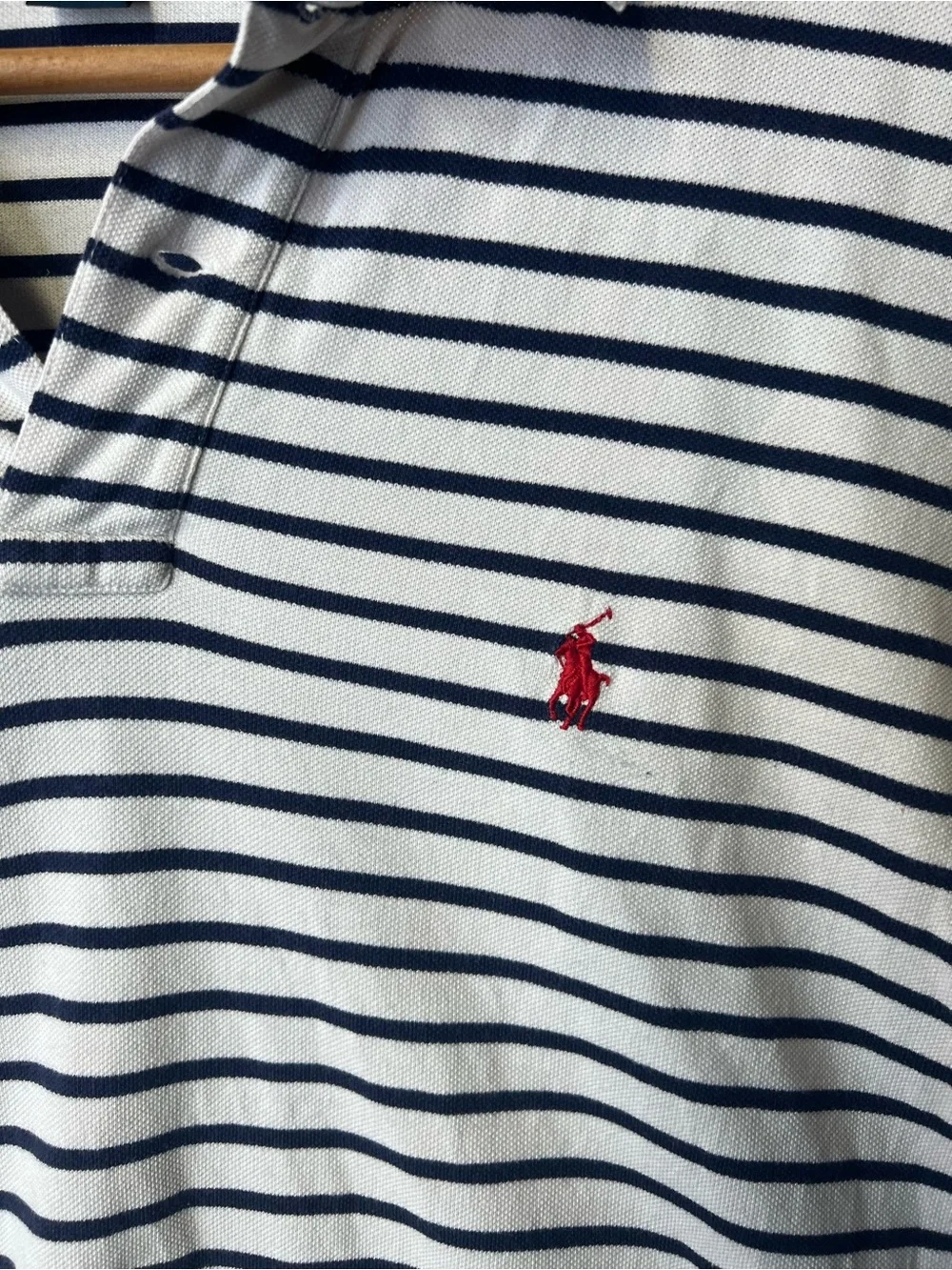 Polo Ralph Lauren Polo Shirt Men’s Size XL White Navy Blue Stripe Pony Logo